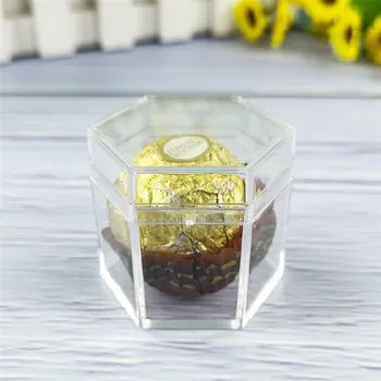 

60pcs Clear Acylic Box Hexagon Plastic Box Wedding Favors Candy Chocolate Packaing Baby Shower Birthday Party Gifts
