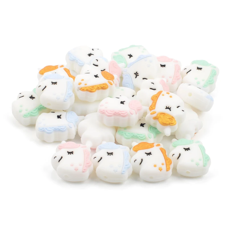 LOFCA  Teether 실리콘 구슬 5pcs 유니콘 라운드 실리콘  젖니가 남 구슬 식품 학년 간호 씹는 실리콘 구슬 