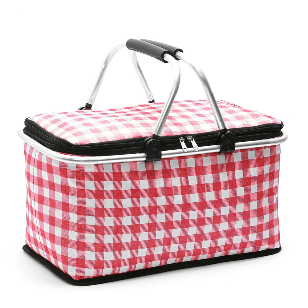 Red grid Lixada 29L складные изолированные наружные сумки для пикника, сумка для еды, термальная сумка Bento, кемпинг, барбекю, свежесть продуктов, сумка-холодильник - Цвет: Red grid
