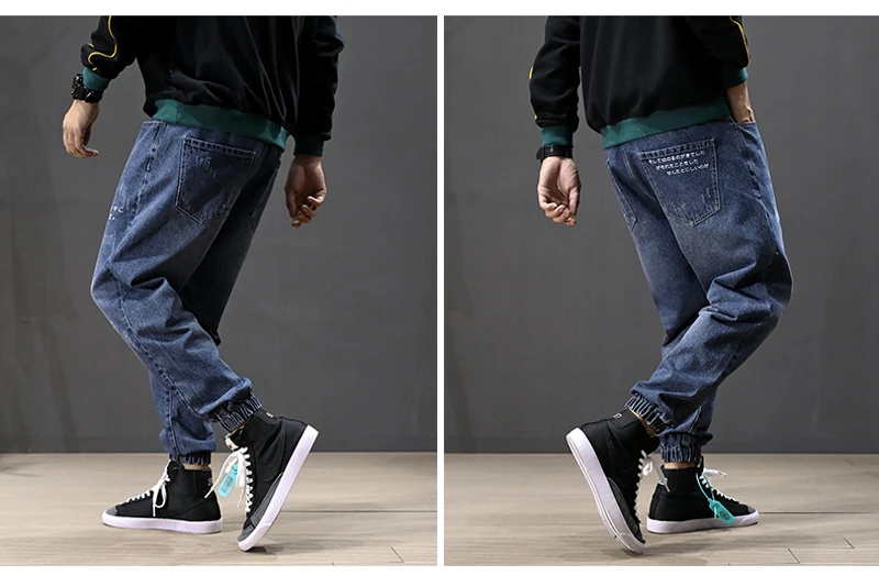Japanese Fashion Men Jeans Loose Fit Printed Designer Harem Jeans Slack Bottom Cargo Pants Streetwear Hip Hop Jeans Men Joggers