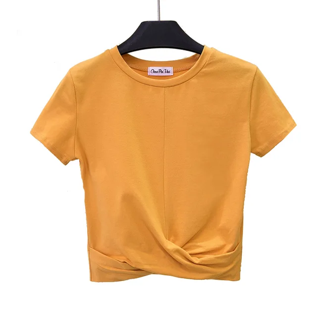 Casual Tee Crop Top Ladies Short Sleeve T Shirt Shein For Woman Simple T- shirt Basic Stretch Cross Style T-shirts Women Harajuku - AliExpress Women's  Clothing