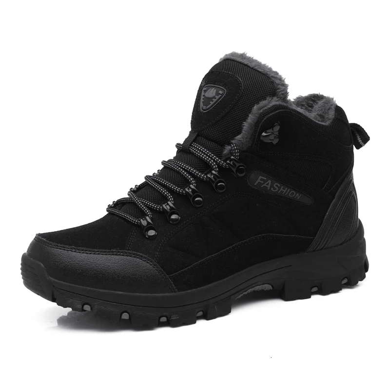 Men Winter Outdoor Sports boots Waterproof Snow Keep Warm boots anti-slip High Quality Hiking boots Work Cotton boots Big Size - Цвет: black