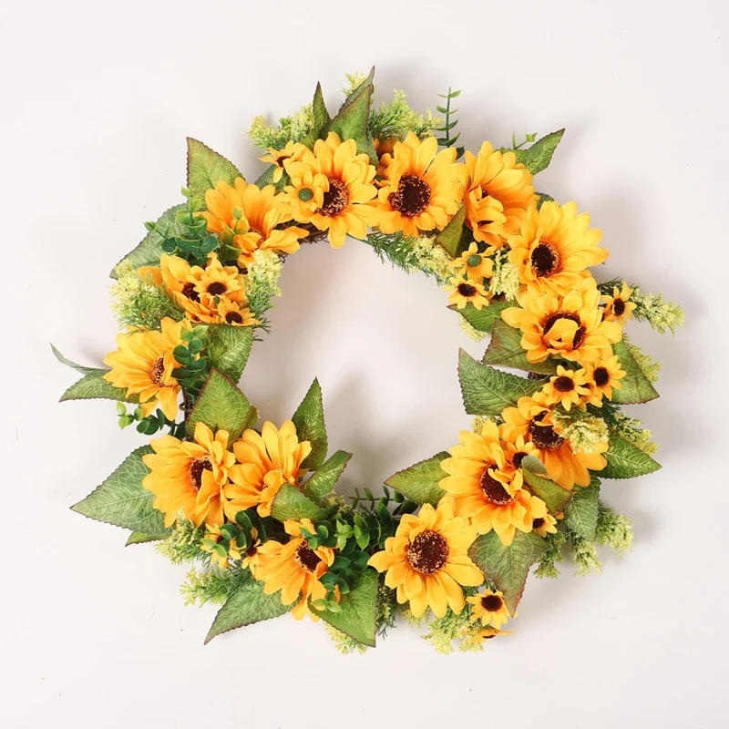

Front Door Window Wedding Decorations Decorative Artificial Flower Wreath Garland With Yellow Sunflower And Green Leaves