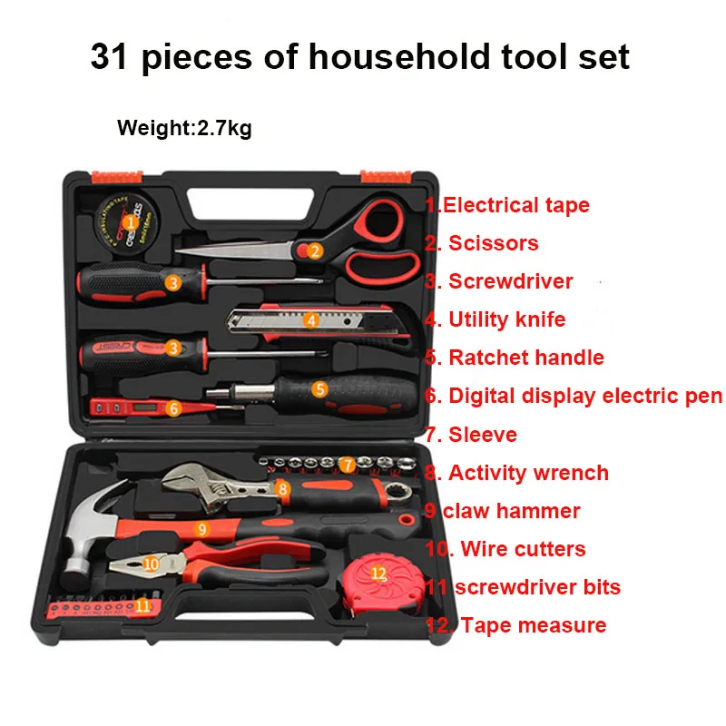 31pcs-set Набор ручных инструментов бытовыми ремонтный набор инструментов с Пластик ящик для инструментов чехол отвертка с гаечным ключом Инструменты для ремонта автомобилей комплект - Цвет: 31pcs-set