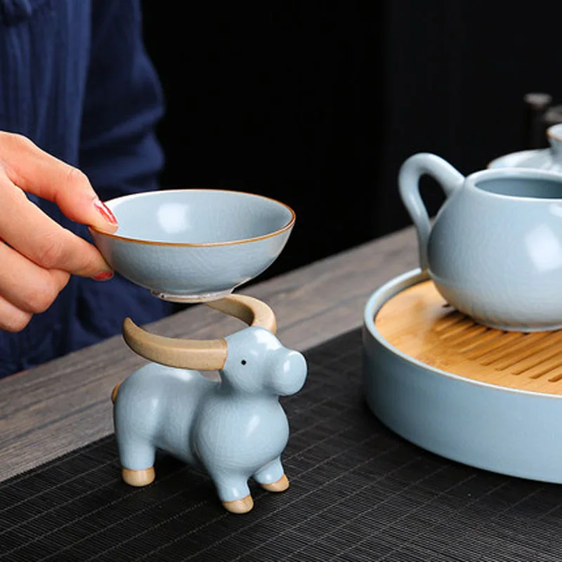 Chinese Kongfu Tea Ceremony Utensil, Animal Pattern, Ru Kiln, Porcelain Ceramic Tea Strainer, Leak Filter,Teaware Accessory