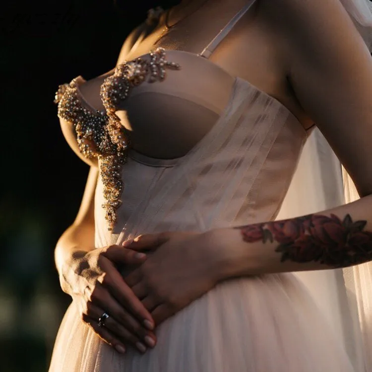 Свадебные платья пикантные тонкие бретельки бальное платье алмазные кристаллы для свадебного платья с лентой длинное свадебное с жемчужными бусинами платье - Цвет: as picture