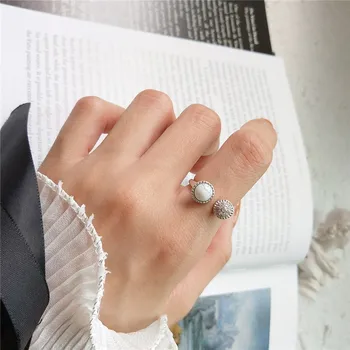 

RUIYI Real 925 Sterling Silver Korean Women Personalized Marble White Turquoise Rings Girls Stylish Zircon Setting Niche Rings