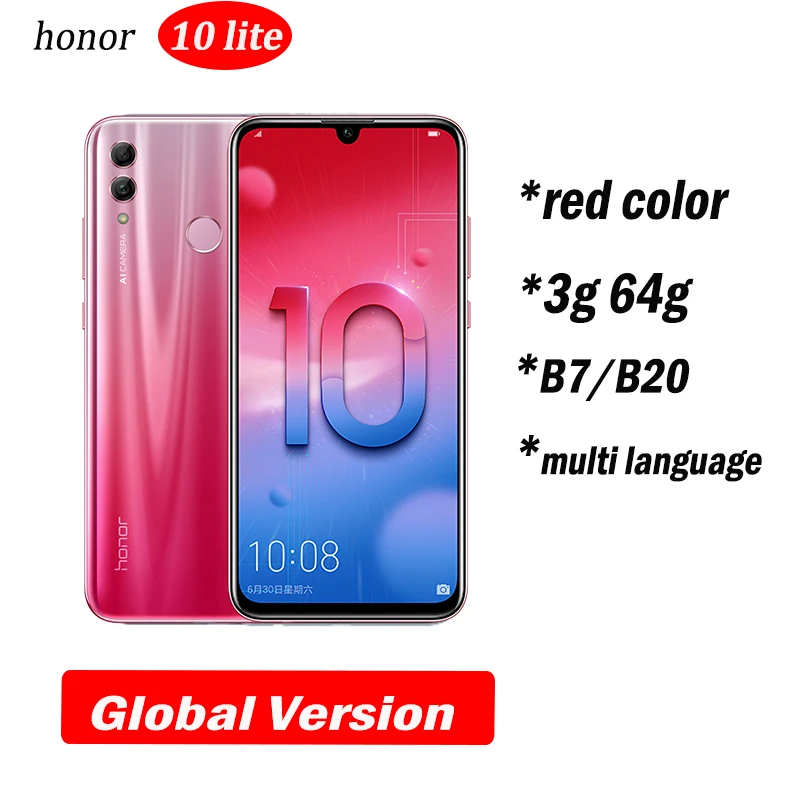 Honor 10 Lite honor 10 смартфон 6,21 дюймов 2340*1080 Восьмиядерный мобильный телефон 3 камеры отпечаток пальца - Цвет: 3g64 RED global v