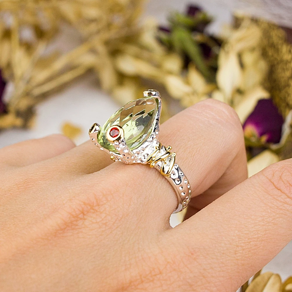 Dreamcarnaval 1989 petite grenouille Look Solitaire anneau pour les femmes anniversaire de mariage doit avoir rayonnant coupe Olivine zircone WA11722 ► Photo 3/6