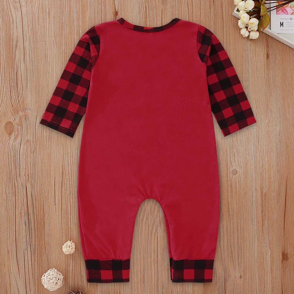 Рождественский клетчатый комбинезон для новорожденных мальчиков и девочек; комбинезон; Рождественская одежда; хлопковые комплекты одежды с длинными рукавами для маленьких девочек; Цвет Красный