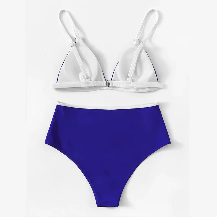 2019 Swimming Suit Woman Sexy Fission Solid Color Reveal Back Two Piece Set