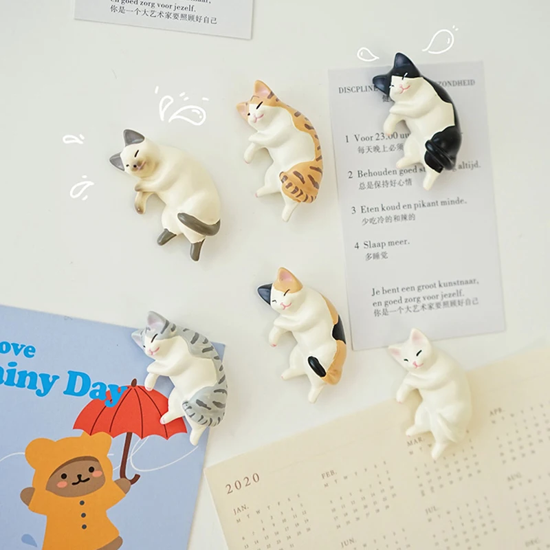 3Pcs Lazy Cat Refrigerator Magnet Message Photo Wall Sticker Creative Cute Sleep Cat Home Decoration Accessories magnetic fridge magnets magnetic sticker magnetic fridge stickers refrigerator decor