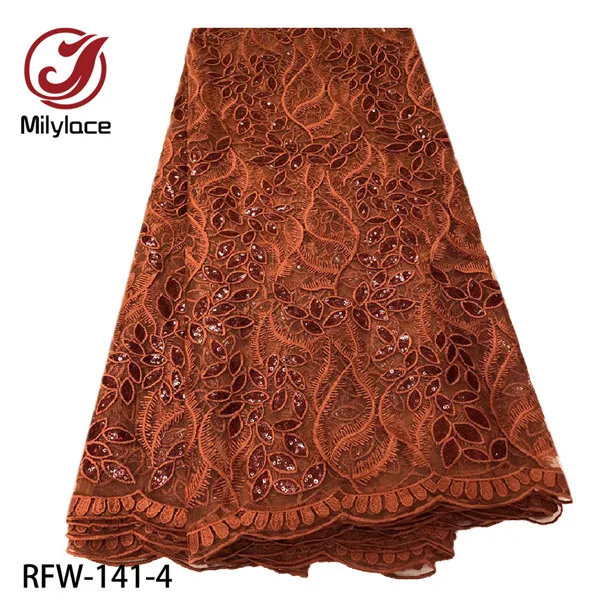 RFW-141-4 Африканская кружевная ткань с вышивкой из блесток Кружевная Ткань 5 ярдов Высокое качество Французский Тюль кружевная ткань для женского платья RFW-141 - Цвет: RFW-141-4