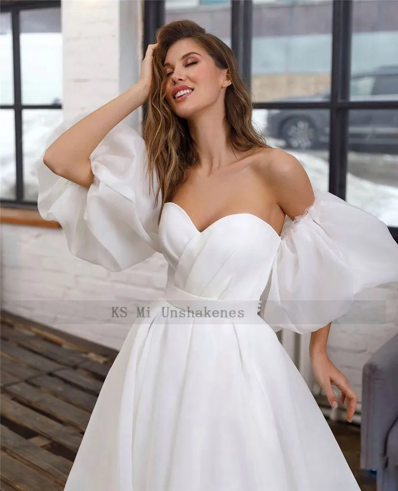 Princess White Wedding Dress Puff Short Sleeve Plus Size