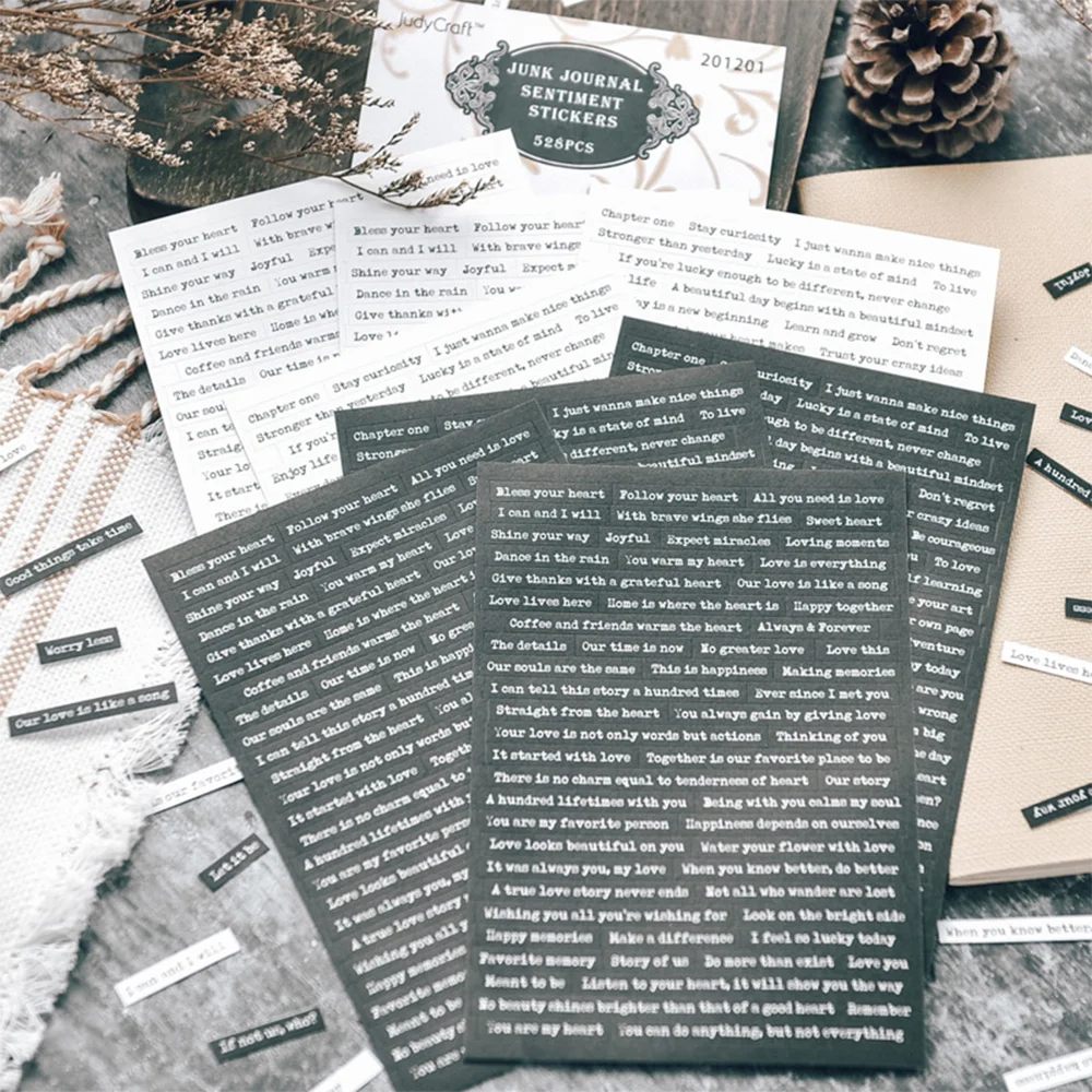 8 Sheets Black White Words Phrase Stickers Planner Scrapbooking Material Paper Label Diary Stationery Album Decoration | Канцтовары для