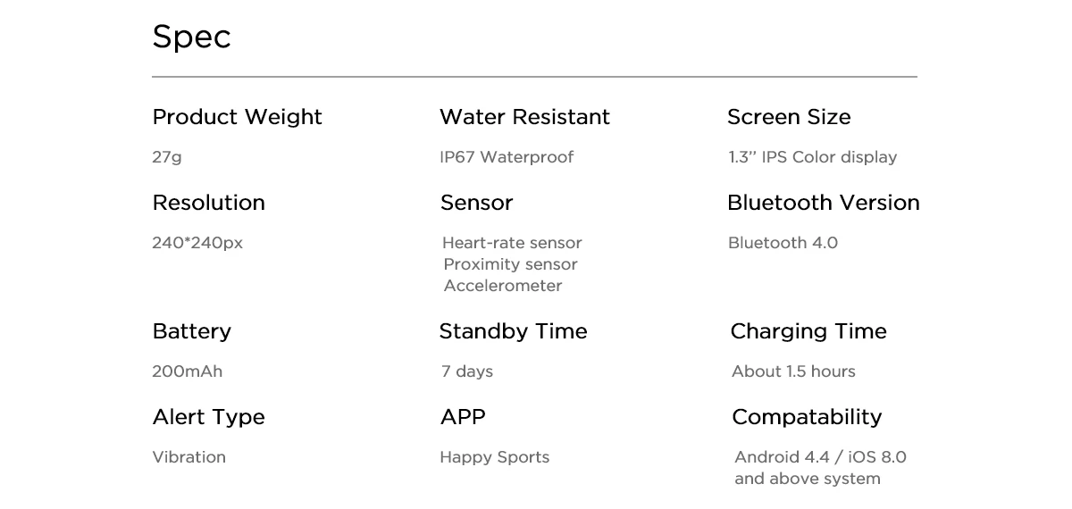 Кристалл 3 Смарт-часы браслет IP67 Водонепроницаемый сердечный ритм длительный срок службы батареи ips цветной экран Смарт-часы Android IOS