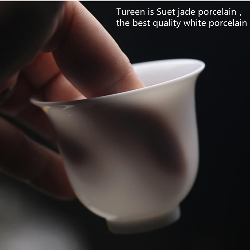 Mini 90ml Suet Jade Porcelain Gaiwan For Tea Solid White Tureen With Lid Teaware Travel Kung Fu Tea Set Small Cup Bowls Chawan