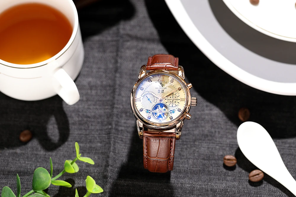 Мужские механические часы ORKINA Tourbillon светящиеся автоматические из натуральной
