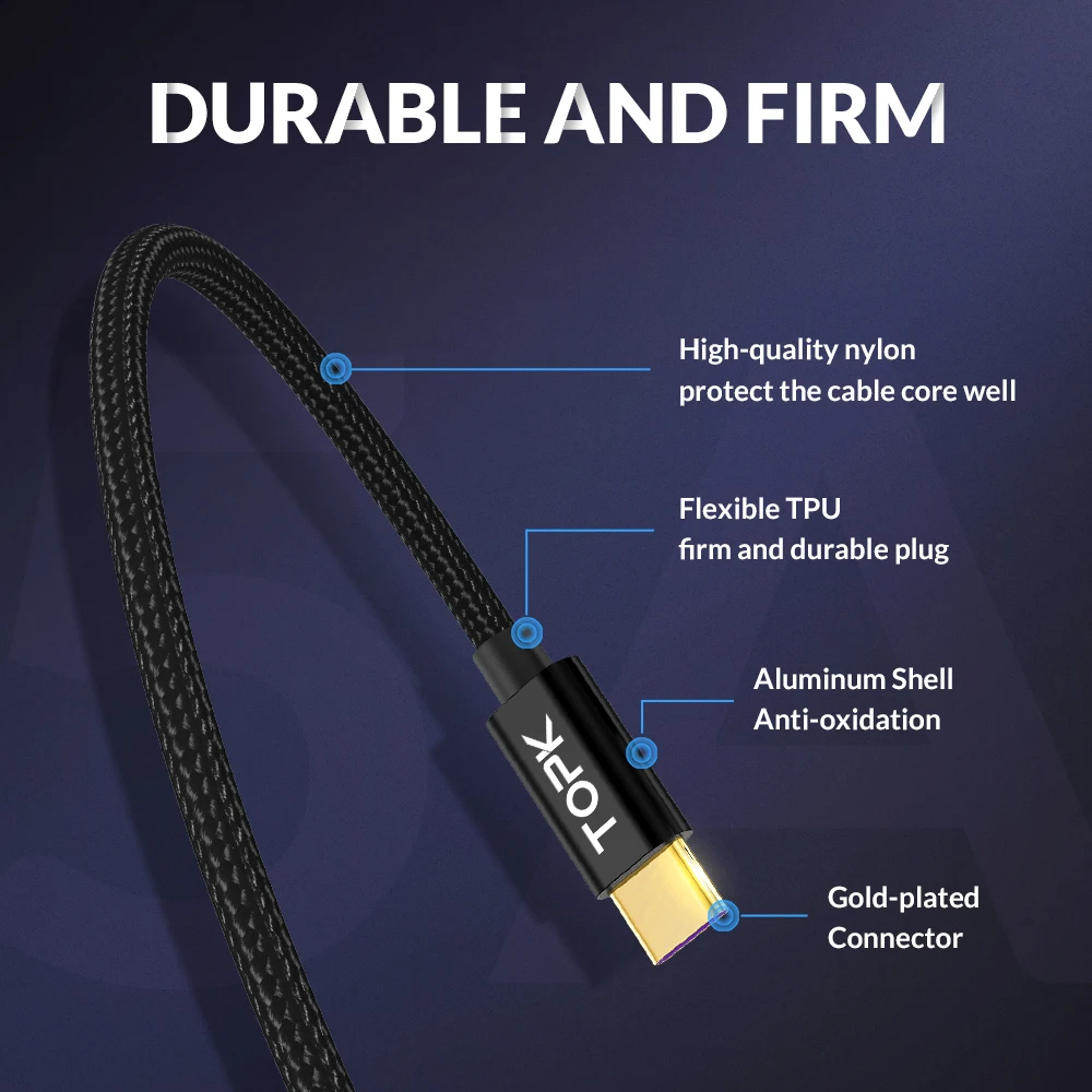 TOPK 5A кабель для мобильного телефона USB кабель для быстрой зарядки usb type C зарядный провод для Xiaomi redmi note 7 8 pro для samsung Galaxy S8