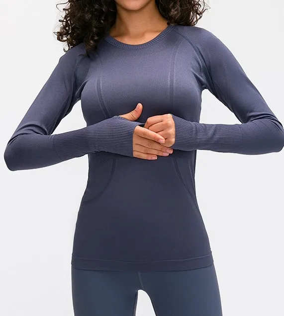 blue top Хорошее качество, Женский Топ с длинным рукавом для йоги, фитнеса, тренировок, спортзала, спортивная одежда, активный топ для бега - Цвет: blue top