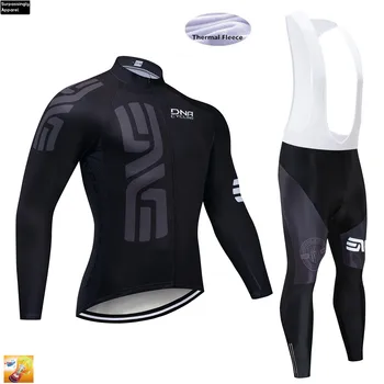 

TEAM Winter 2020 Black Thermal Fleece Cycling Jersey Bike Pants Set Mens 16D Pads Ropa Ciclismo Cycling Wear Maillot Culotte