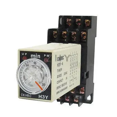

AC 220V H3Y-4 0-30 Minutes 4PDT 14 Pins Power on Time Delay Relay w Socket