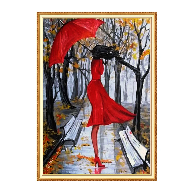 Meian Women Rain full square diamond 5D DIY Diamond art 3D painting Kit cross stitch mosaic photo home decor | Дом и сад