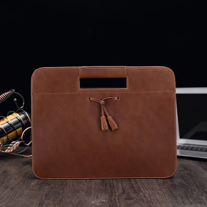 

Large capacity simple inclined shoulder bag men's business multifunctional crazy horse leather file bag