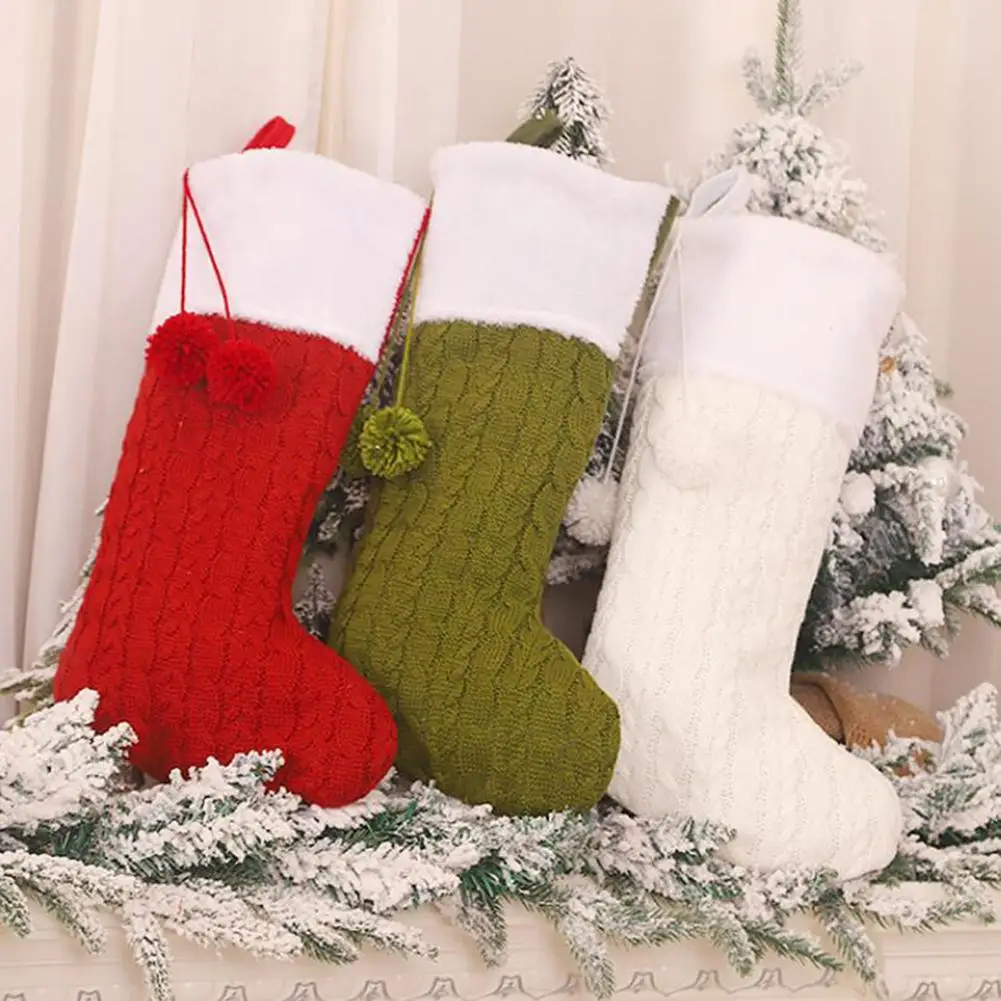 

Christmas Stocking Sock Candy Gift Bag Container Tree Fireplace Window Hanging Pendant Festival Decoration