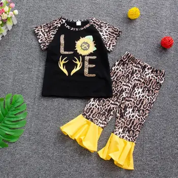 

2020 New Fashion Baby Girls Cotton Short sleeve t-shirt top + pants 2pcs leopard print Outfits