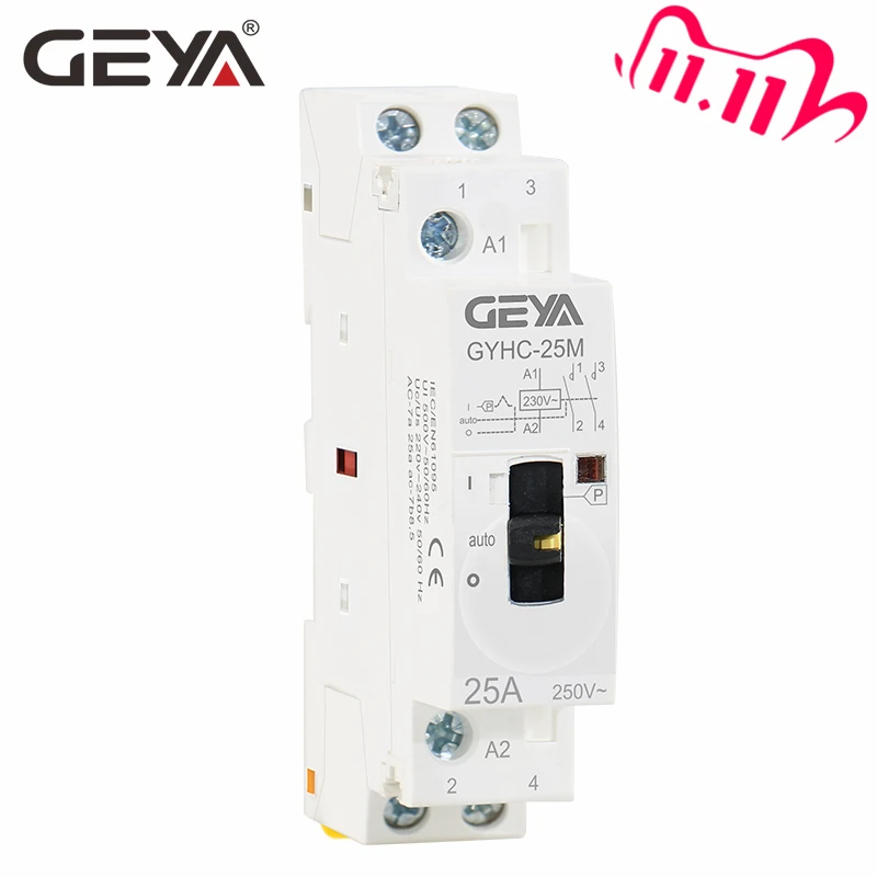 Бесплатная доставка GEYA 2P 16A 20A 25A 2NO 220V 50/60Hz контактор переменного тока с ручным