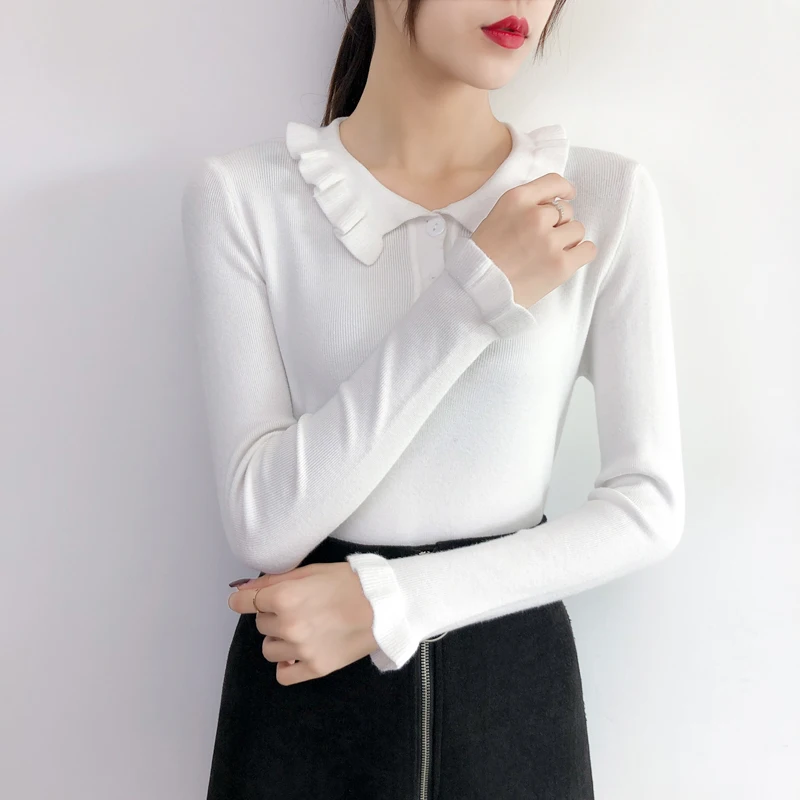 2019 Women Flare Sleeve Ruffles Sweaters Winter elastic Slim Ladies knit Soft Pullovers female Tops fashion jumpers cardigan for women