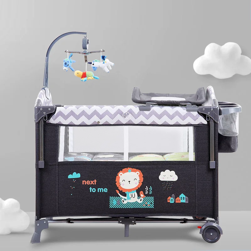 Coolbaby кроватка многофункциональная Складная портативная кроватка Колыбель кроватка шва большая кровать - Цвет: lion