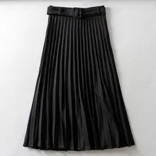 Женский дизайн пояса черный хаки плиссированные юбки высокая талия Faldas Mujer однотонная офисная одежда Женская стильная модная миди юбка T633