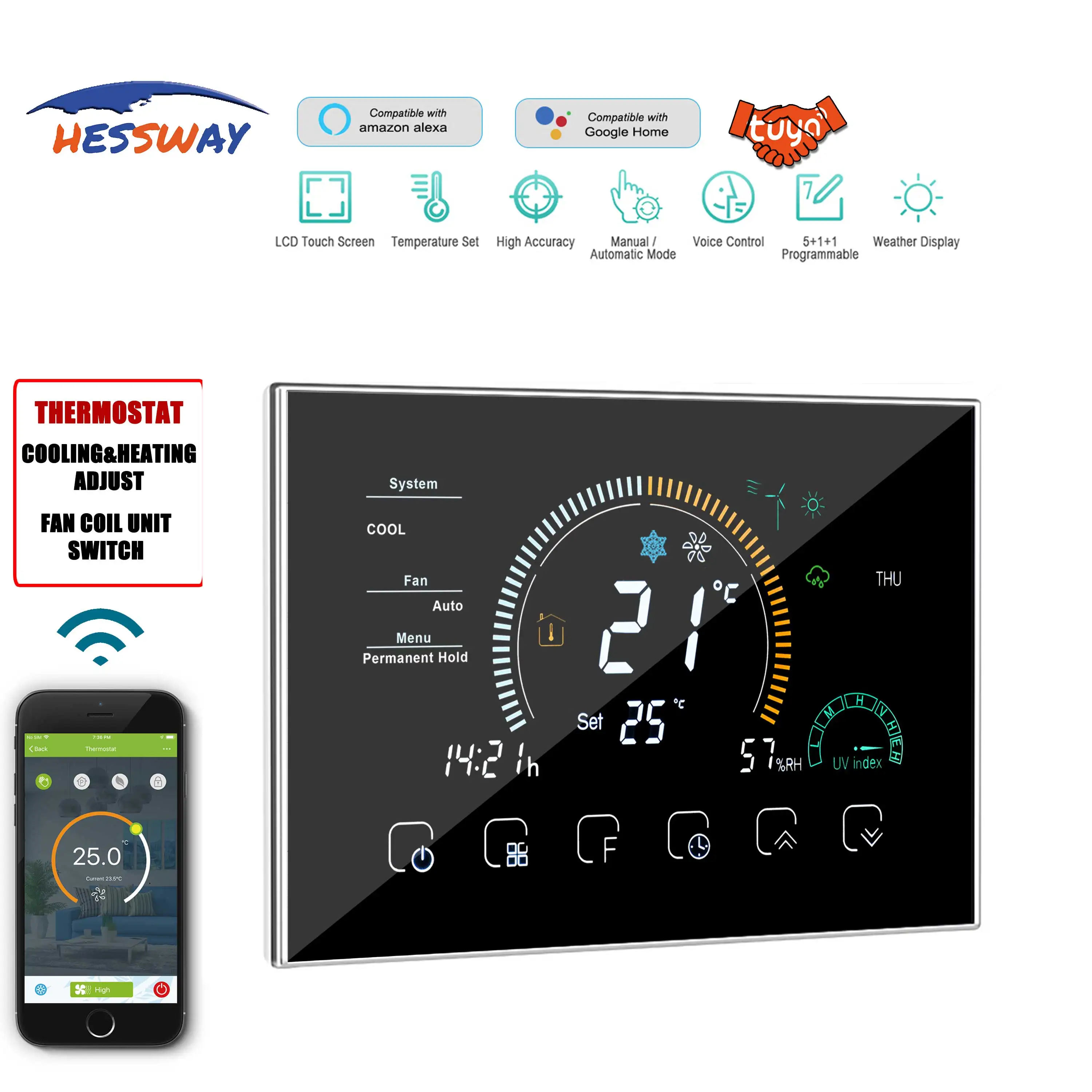 TUYA WI-FI Новый центральный кондиционер воздуха термостат Температура контроллер