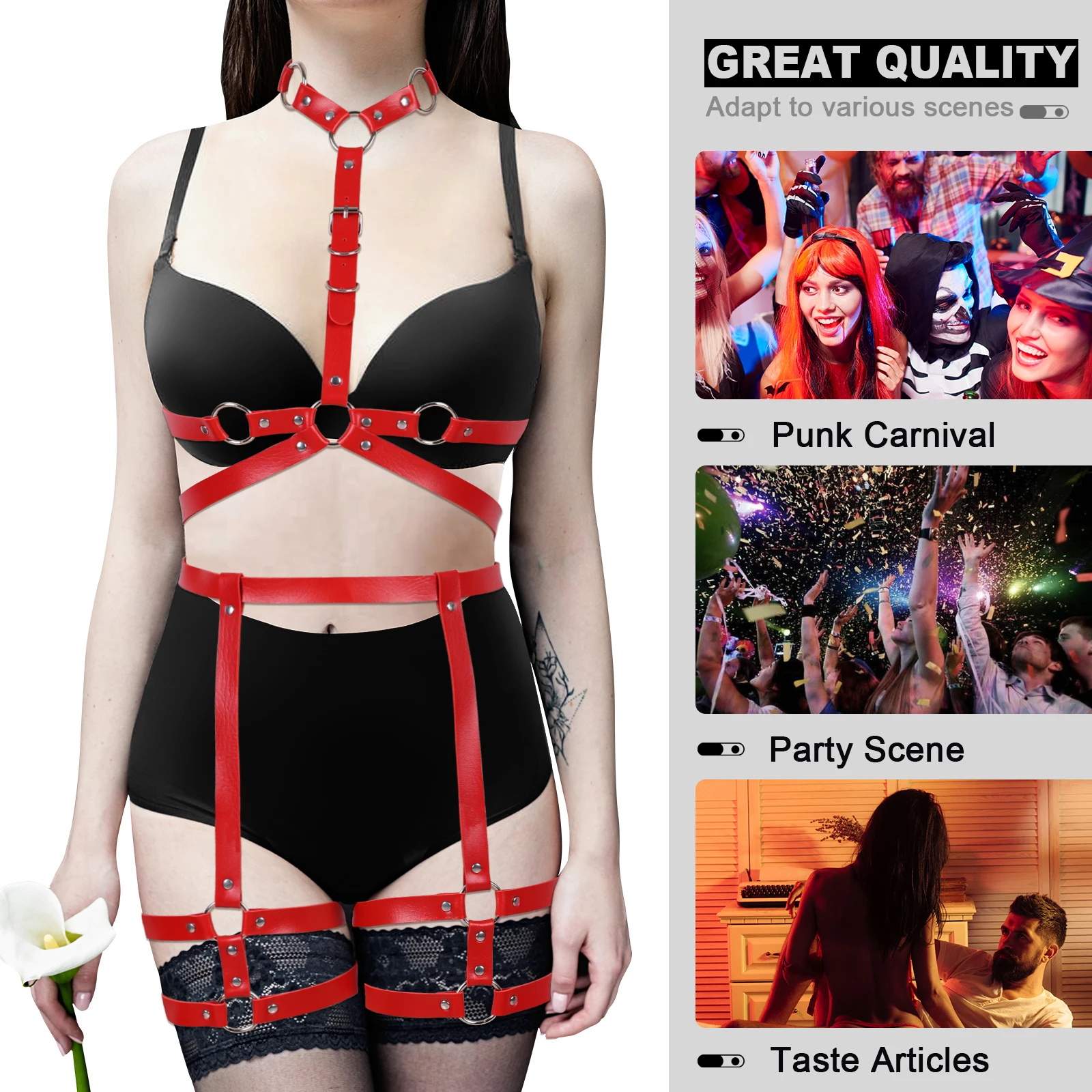 

Fetish Leather Cage Bra Women's Sexy Bondage Chest Sculpture Bra Body Harness Gothic Accessories Garter Belt Stockings Underwear