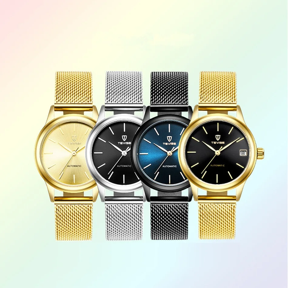 TEVISE Топ бренд класса люкс автоматические механические мужские женские часы с браслетом дамские водонепроницаемые сетчатые стальные платья парные наручные часы