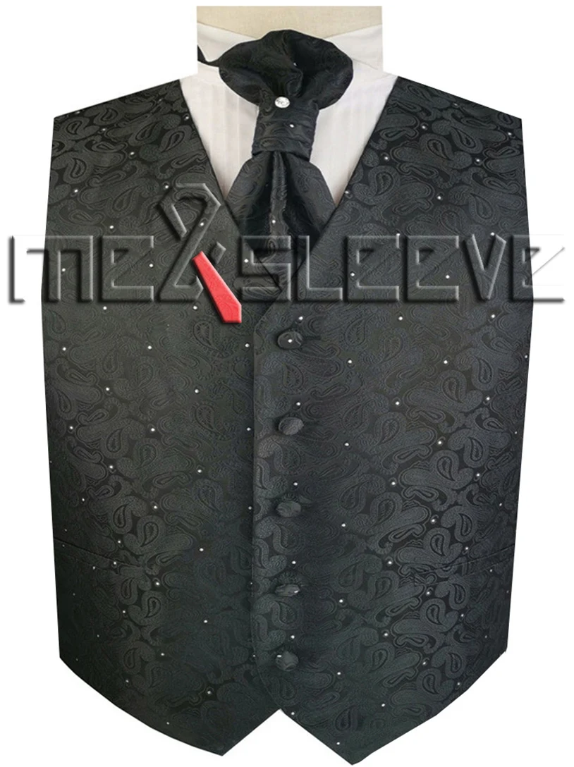 Джентльменский Модный свадебный жилет с узором пейсли+ галстук Аскот+ носовой платок