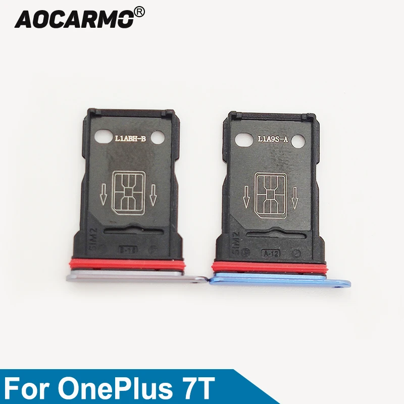 Aocarmo-bandeja para una tarjeta SIM y Dual para OnePlus 7T, piezas de repuesto para reparación de Soporte para tarjeta Sim