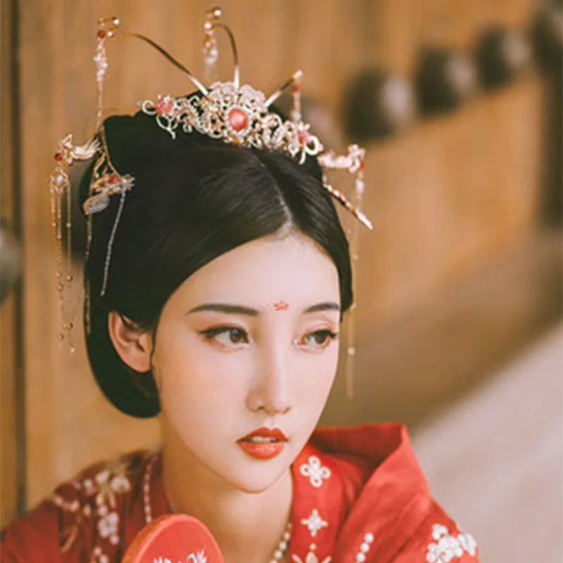 QIANJI Hanfu волос корона ювелирные изделия Костюм невесты темперамент костюм шпилька аксессуары Wei Jin головной убор голова Корона