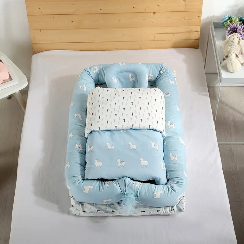 Alpaca Blue 3PCS Коспальная кроватка портативная детская бионическая кровать, пригодная для стирки путешествия кровать съемный хлопок Колыбель костюм для детей - Цвет: Alpaca Blue 3PCS