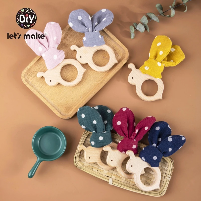 Let's Make Baby Teether Wooden Rodent Bunny Ear 1pc Bee BPA Free Animal Beech Pendant For Pacifier Baby Products For Newborns