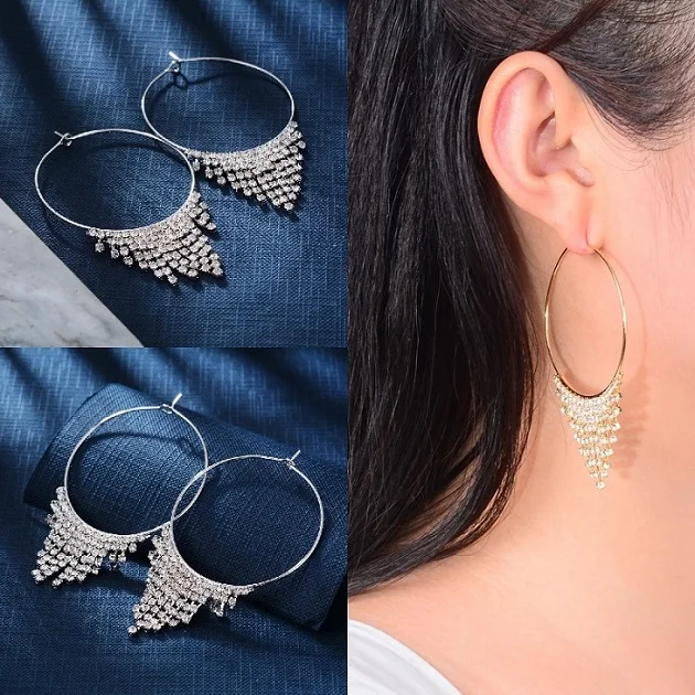 silver zircon dangle Модные корейские шикарные серьги-кольца, круглые большие кольца, блестящие массивные серьги с кисточками из Кубического циркония Kpop, аксессуары для женщин - Окраска металла: silver zircon dangle