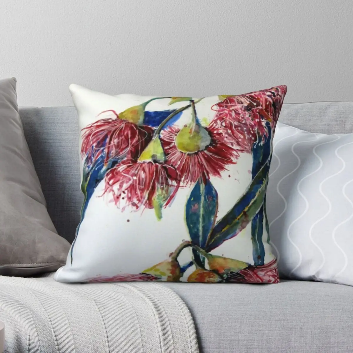 

Эвкалипт, цветы жвачки, квадратная подушка, чехол, полиэстер, лен, бархат, на молнии, декоративная подушка, чехол