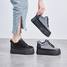 Женская обувь на рифленой подошве; сезон осень-зима; Новинка года; спортивная обувь на толстой подошве, увеличивающая рост на 7 см; кожаная прогулочная обувь; Женская ZZ-82