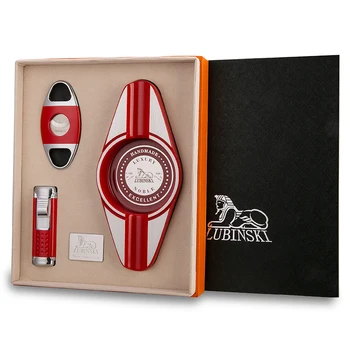 

LUBINSKI Metal Smoking Tool 4 Torch Jet Flame Cigar Cigarette Lighter Suit With Cigar Cutter Ashtray Travel Tobacco Set Portable
