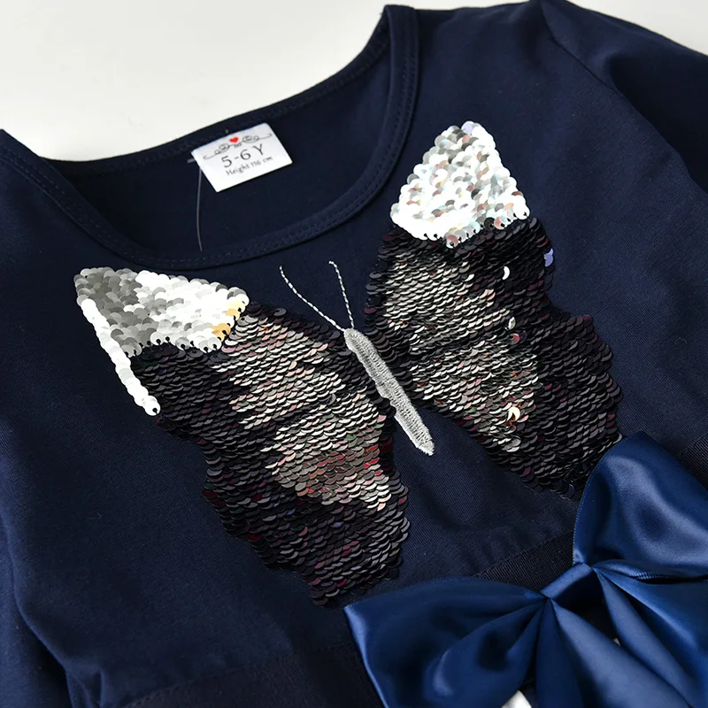 VIKITA Kids Autumn Dress for Girls Children Sequined Dress Girls Butterfly Dresses Toddlers Kids Long Sleeve Cotton Vestidos