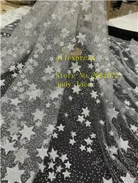 5 ярдов/сумка 2 цвета на выбор серебристо-белый узор со звездами блестящая пудра модная ткань для свадебного платья модный дизайн - Цвет: Silver edge