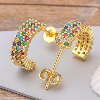

New Arrival Original Design Fashion Rainbow Earrings Jewelry Semicircle Girls Zircon Stud Earrings Best Birthday Party Gift