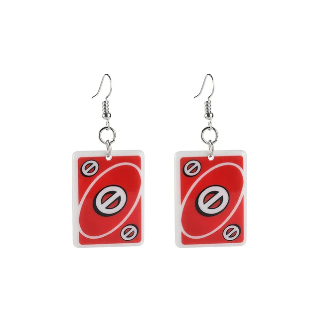 1Pair Drop Earrings  Magic Poker Game Card Crafts Dangle Acrylic Jewelry for Children and Woman YS-U-EH03 red